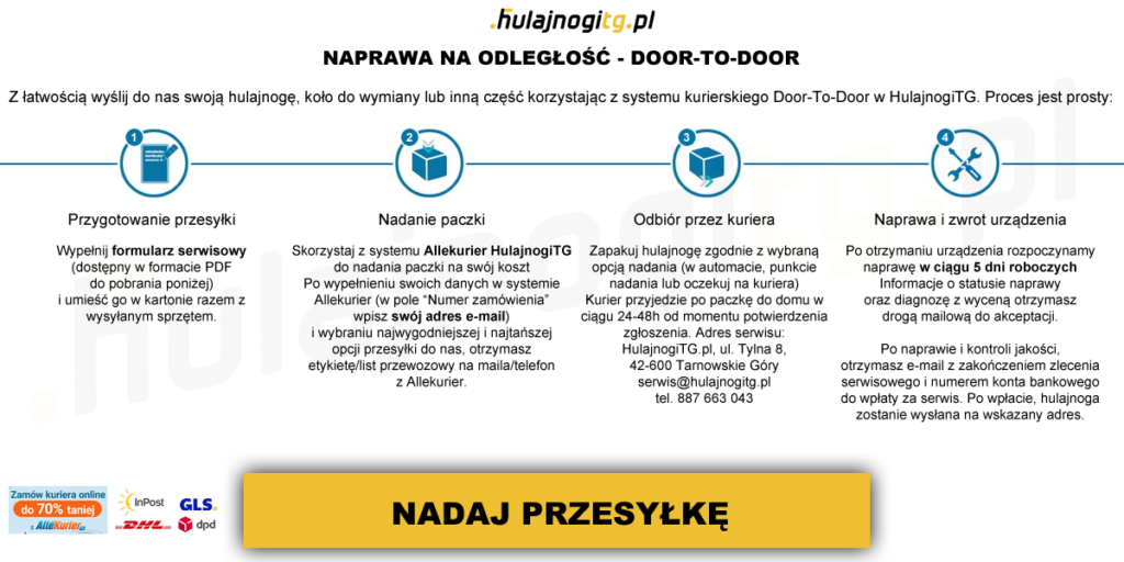 DOOR TO DOOR - wyślij hulajnogę elektryczną kurierem do naszego serwisu HulajnogiTG.pl 